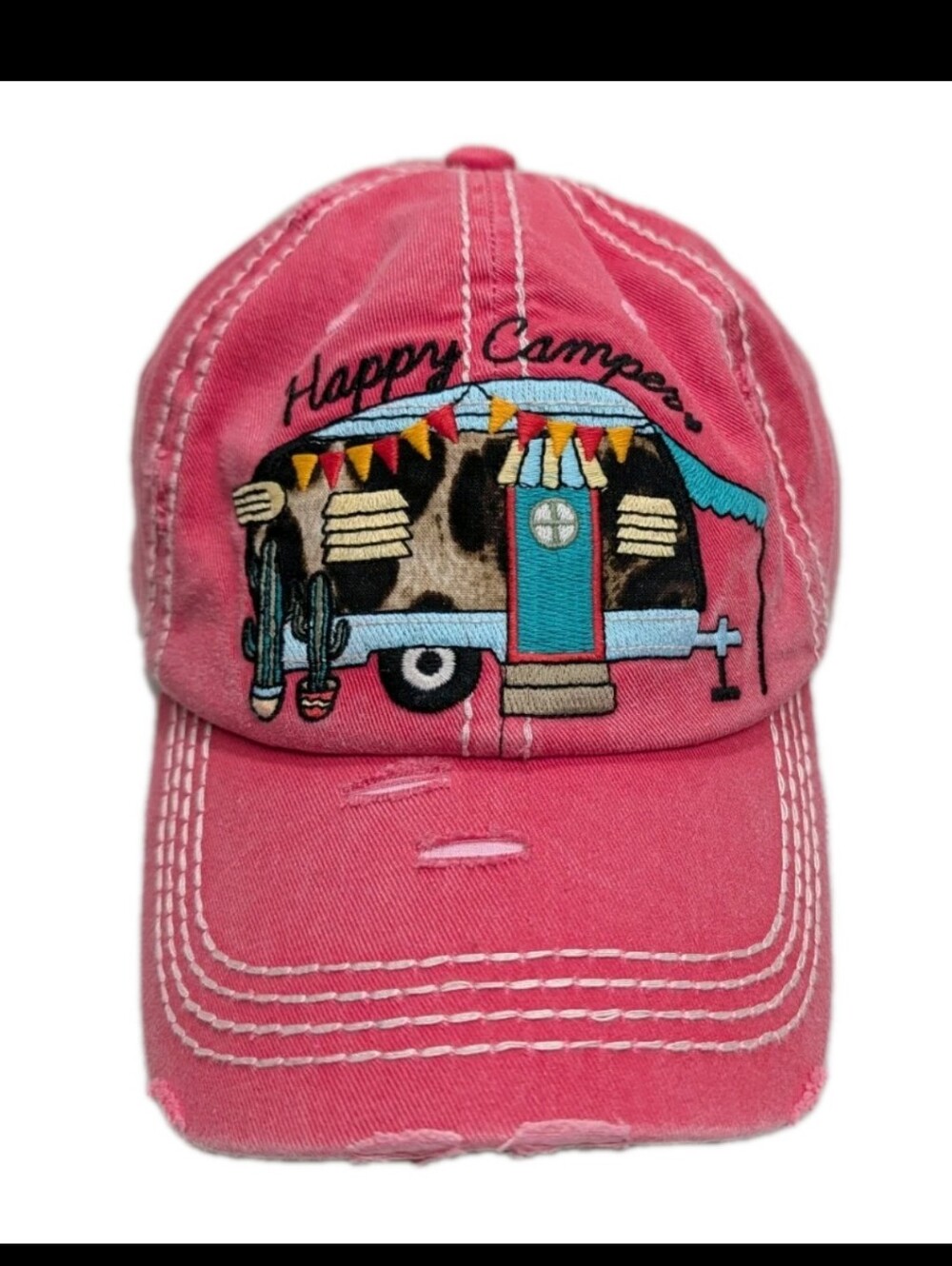 Kbethos Happy Camper Vintage Destress Baseball Cap Hat Gypsy Camping #3050